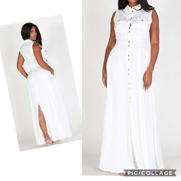 Maxi White Chambray Dress - Picture 2 of 5